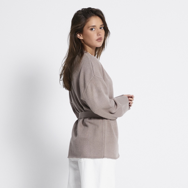 Tie waist knit cardigan "Colette" Beige